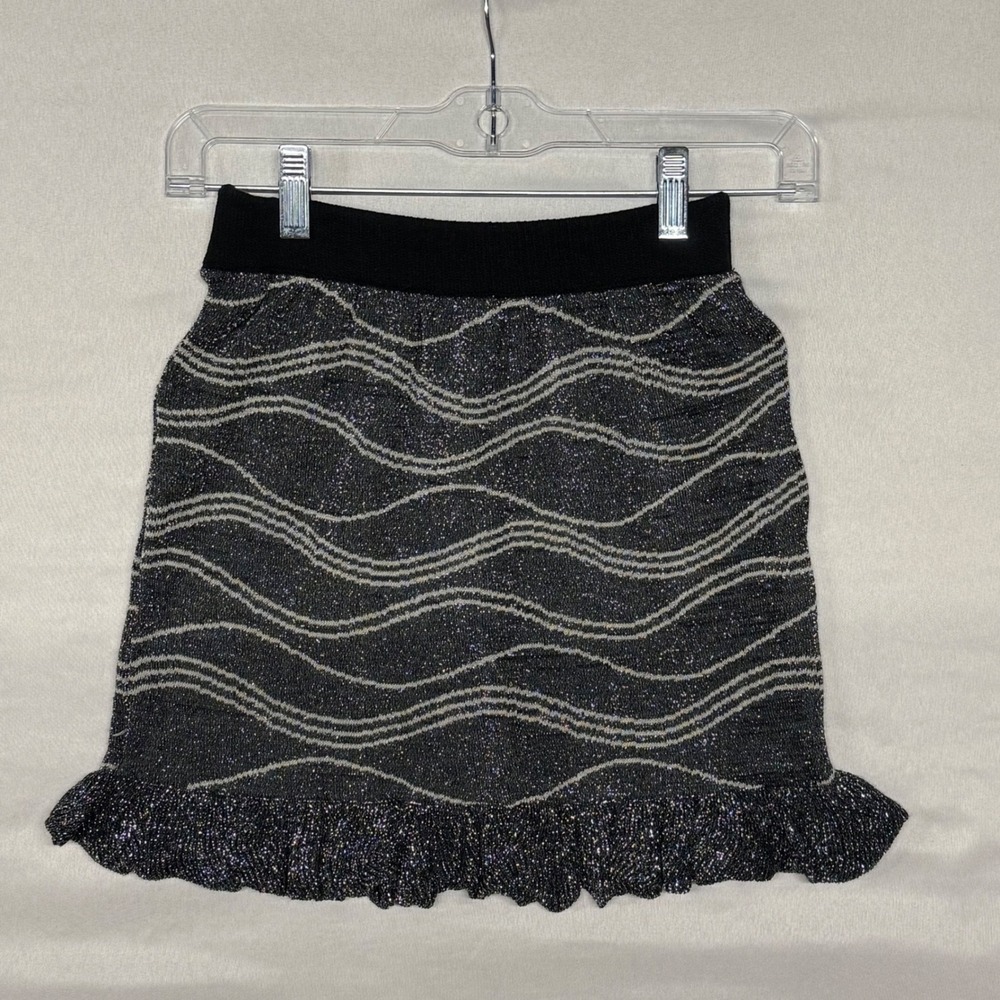 Adore Knit Kids Girls Large Black Sparkle Wavy Skirt Ruffle Hem - Picture 8 of 8